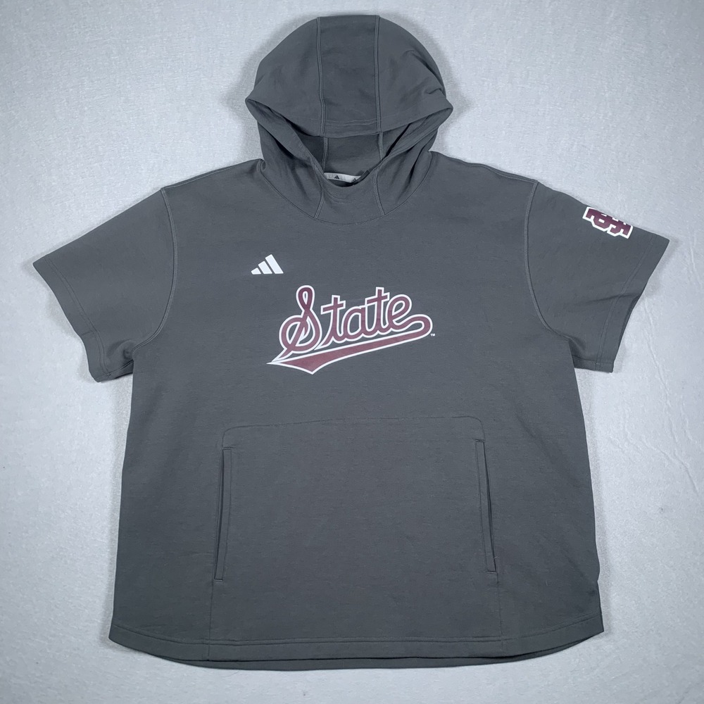 Adidas Short Sleeve Hoodie Mens XL Gray Mississippi State Bulldogs NCAA Athletic